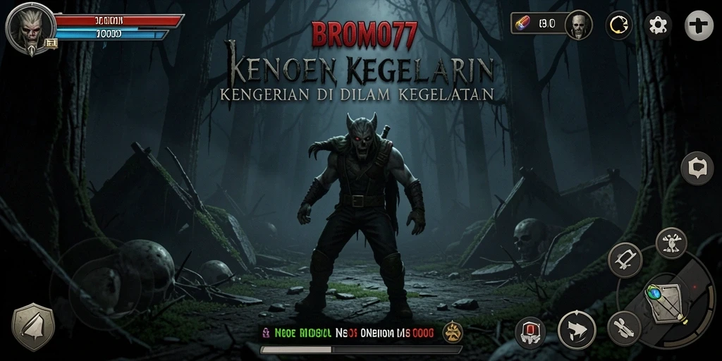 Screenshot menampilkan momen menegangkan di BROMO77 dengan suasana gelap.