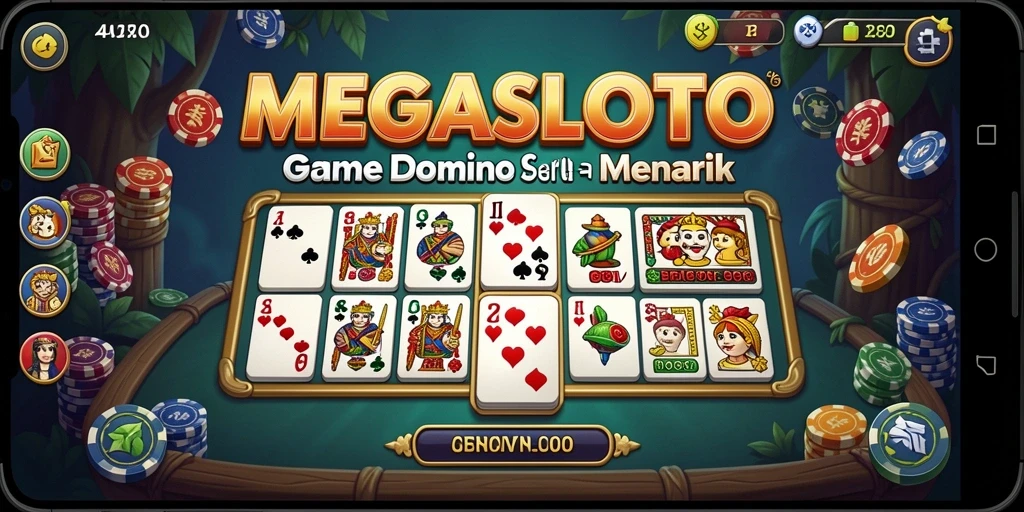 Tampilan menarik gameplay MEGASLOTO dengan suasana bermain Domino yang seru.