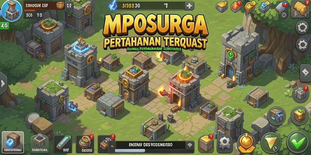 Tampilan gameplay MPOSURGA saat melawan gelombang musuh di Tower Defense.