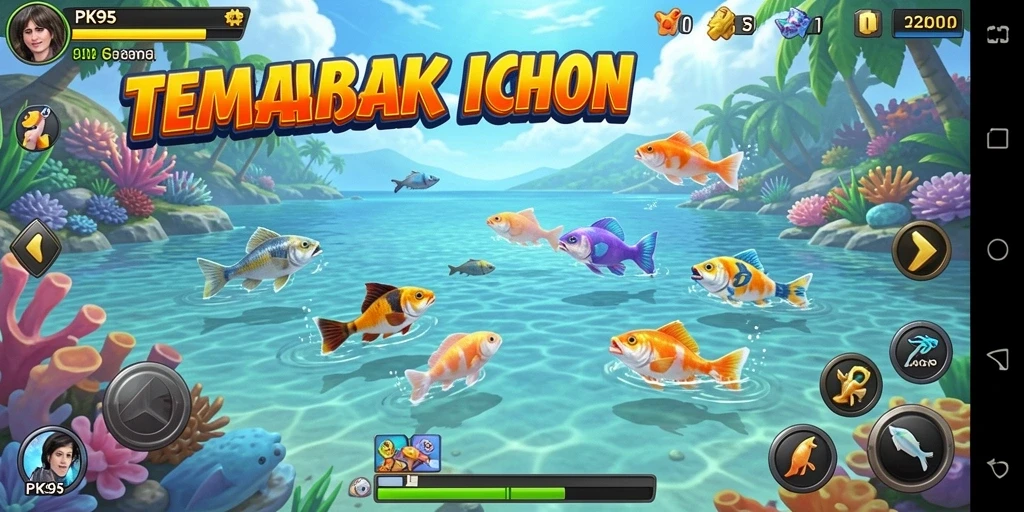 Tampilan gameplay PK95 yang menampilkan aksi menembak ikan.