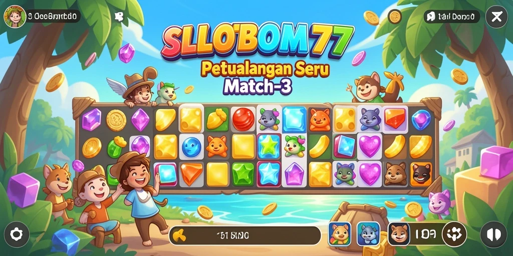 Screenshot dari gameplay seru SLOTBOM77 di level Match-3.