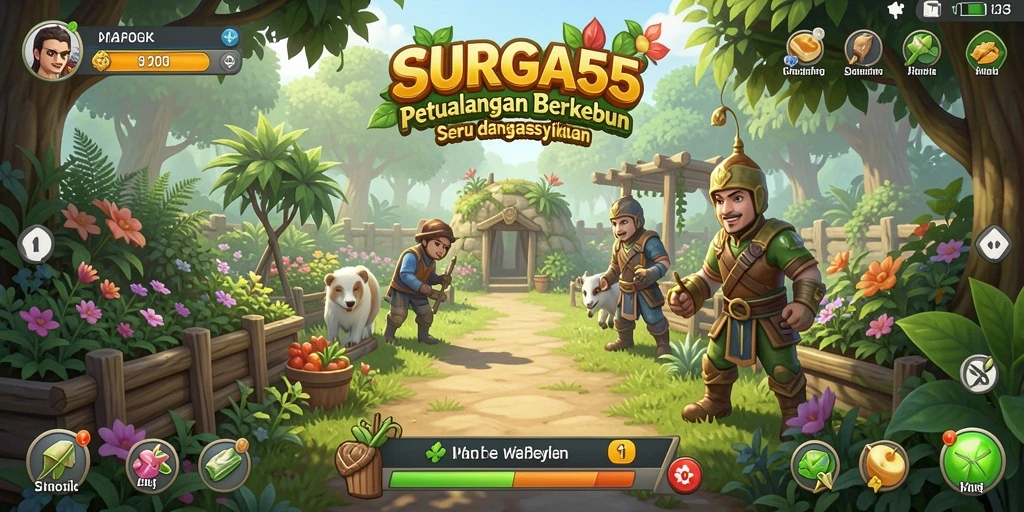Tampilan gameplay SURGA55 yang menarik dan penuh warna dalam berkebun.