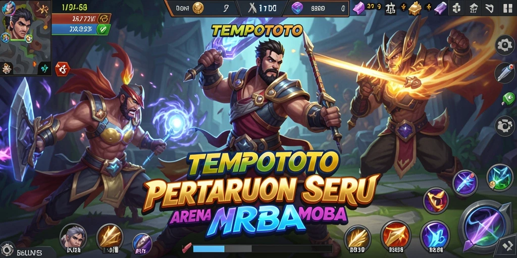 Tampilan pertarungan seru dalam gameplay TEMPOTOTO di arena MOBA.
