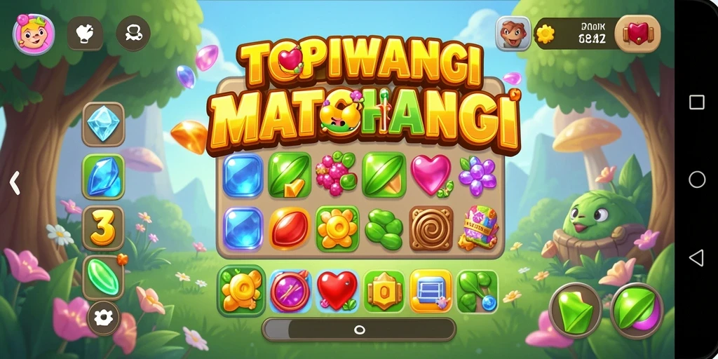 Tampilan gameplay seru di TOPIWANGI dengan kombinasi objek match-3